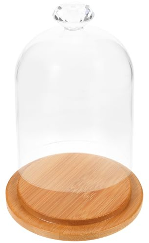 TOYANDONA Dôme D'exposition en Verre Transparent 9x14 Cm avec Base en Bambou, Vitrine de Collection Anti-poussière pour Figurines, Présentoir pour Objets Décoratifs et Souvenirs, Usage