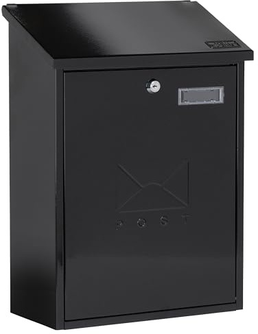 Burg-Wachter MB04BK Black Grand Wall Mounted Galvanised Steel Lockable Weatherproof Post Box - 33x45x15cm
