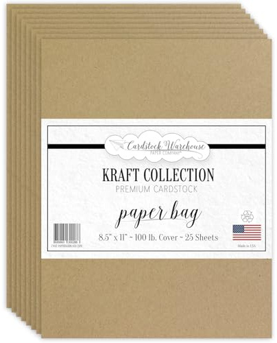 Cardstock Warehouse Kraft Paper Bag Brown Cardstock Paper 8.5 x 11 – 25 Sheets, 100 lb / 270 GSM 100% Recycled Premium Kraft Card Stock for Cardmaking, Printing, Die-Cutting, Crafts & DIY Projects
