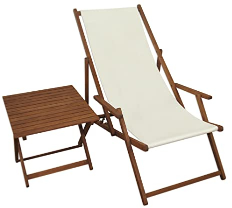 Liegestuhl weiß Gartenliege Tisch Deckchair Holz Sonnenliege Gartenstuhl Massivholzmöbel 10-303 T