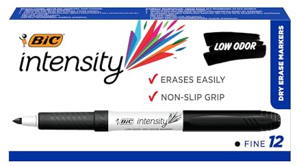 BIC Intensity Black Low Odor Dry Erase Markers, Fine Tip, 12-Count Pack of Erasable Markers With Low-Odor Ink for a Pleasant Writing Experience