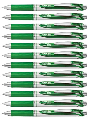 Pentel EnerGel BL77-D Gel-Ink Roller Ball Pen with Push-Button Mechanism 0.35 mm - Green (Pack of 12)