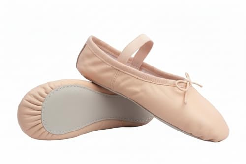 Ballet Shoes Leather Ballet Dance Shoes Canvas Gymnastic Yoga Shoes Flat Full Sole Pink Ballerina Shoes for Women, Girls (6 UK Women)