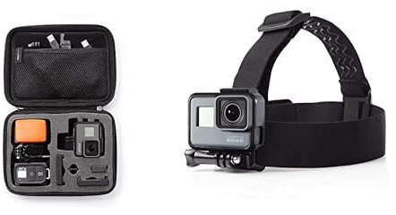 Amazon Basics - Estuche Medio de Transporte para GoPro + Montura para Cabeza