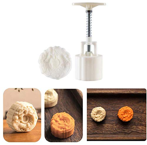 50g Mooncake Mould with 3D Chinese Dragon Design Cookie Stamp Bakeware Cookie Cutter Hand Press Mould Cake Decoration Tool Kitchen Gadget for Kitchen Cookie Muffin Fondant Cupcake Dessert