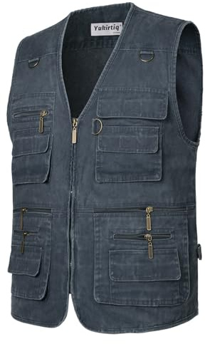 Yukirtiq Men's Fishing Vest Outdoor Camping Hunting Waistcoat Safari Practical Photography Hiking Vest Multi-Pocket Gilet with 16 Pockets, Blue, 3XL