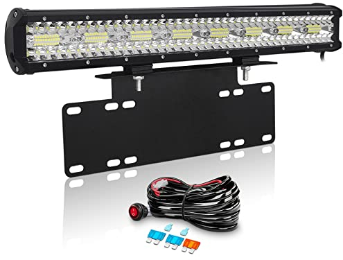 Willpower 23 Zoll 58CM 480W Led Arbeitsscheinwerfer Bar + Kennzeichenhalter + Kabelbaum Led Scheinwerfer 12V 24V Flutlicht Spot für Offroad Auto Traktor Zusatzscheinwerfer Rückfahrscheinwerfer