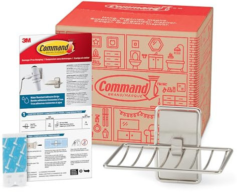 Command Soap Dish for Shower, Damage-Free Hanging, No Tools Soap Holder, 1 Satin Nickel Dish and 2 Water-Resistant Strips