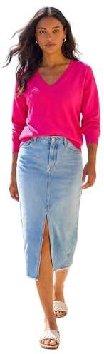 Roman Originals V-Neck Jumper for Women UK Ladies Boyfriend Fit Slouch Sweater Winter Autumn Textured Casual Flattering Knit Pullover Knitwear Daywear Lightweight Lounge - Fuchsia - Size 18