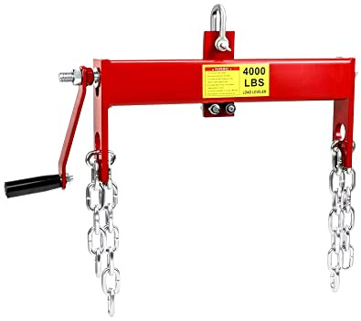 QWORK Engine Load Leveler, 4000lbs Laod Capacity, Heavy Duty Steel Engine Hoist Leveler Shop Crane Cherry Picker Lift Hoist with 2 Chains, Red