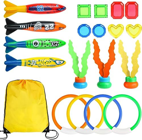 VEYLIN Swimming Pool Diving Toys, 19pcs Toypedo Bandits for Pool Training, Kids