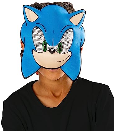RUBIE'S Masque Enfant Sonic Officiel - Taille Unique - Demi Masque Ajustable Sonic, The Hedgehog - Pour les Fans du Héros du Jeu Vidéo Séga Sonic, le Hérisson Supersonique Halloween