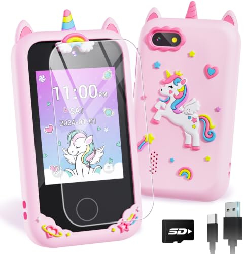 BAISIQI Telefono per bambini per ragazze, giocattoli unicorno per ragazze di 3, 4, 5, 6, 7, 8 anni, regali di compleanno di Natale, giocattoli di apprendimento per bambini da 3 a 8 anni, telefono con