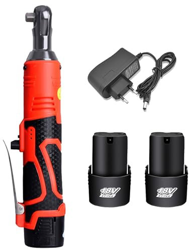 Lifellery Clé à cliquet sans fil, clé à cliquet électrique 3/8, clé à chocs avec lumière LED, outil électrique puissant avec 2 batteries et chargeur (18V 280RPM)
