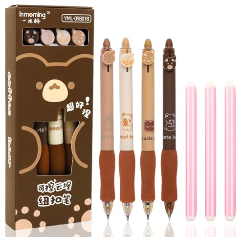 Meanju 4 Stück Radierbarer Kugelschreiber,0.5mm Blau Tintenroller Radierbar Radierbare Stifte,Radierbarer Tintenroller,Kugelschreiber Radierbar Gelschreiber,Cartoon Gel Ink Pen Gelschreiber,Gel Stift