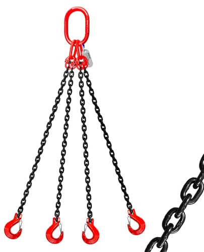 SENKEYFE 6 Ton Chain Sling 5/16 Inch x 5 Ft G80 Alloy Steel 4 Way Chain Slings Quadruple Leg Slings Lifting with 4 Safety Grab Hooks Lifting Slings Engine Chain Hoist Lifts