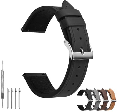 TODYSTRAP Correa de Reloj de Cuero 20mm,Correas para Reloj de Hombre de Liberación Rápida,Elegantes Correas para Relojes Negro de Grano Superior,Correa de Reloj de Repuesto para Reloj y Smartwatch
