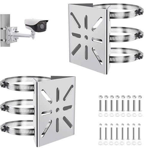 2 Sätze Masthalterung Universal Halterung für überwachungskamera Vertikale Stangenhalterung Edelstahl Eckhalterung Kamera Befestigung mit 6 Verstellbaren Schlaufen 20 cm für CCTV Kamera Outdoor