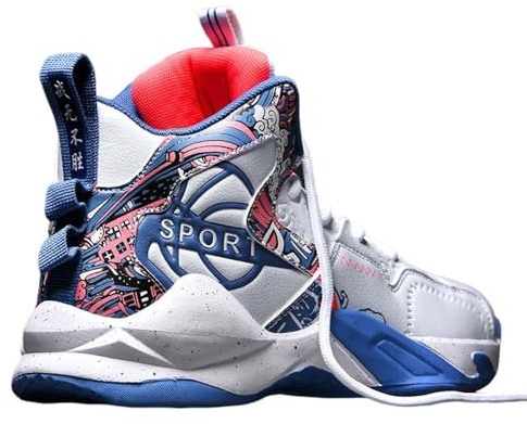 Hixingo Chaussure de Basketball for Hommes, Hautes Sneakers Baskets Enfant Automne et Hiver, Mode Baskets de Basket-Ball de Style Graffiti, Basket-Ball Chaussures de Sport pour Jeunes 36-45 EU