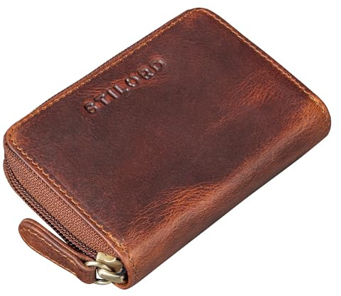 STILORD 'Luxor' Premium Kreditkarten-Etui Echt-Leder Für Herren und Damen - Vintage Leder-Portemonnaie für Herren Damen mit RFID Schutz - Moderne Geldbörse mit Münzfach, Farbe:Kara - Cognac