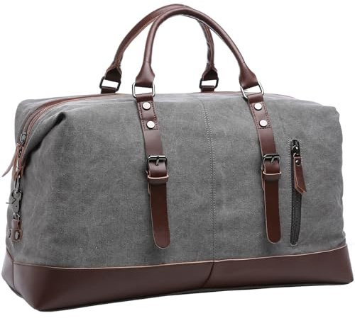 Canvas Reisetasche 40-50L Große Kapazität Reisetasche, Gym Reisetasche Multifunktionale Schulter-, Hand- und Crossbody-Tragetasche Wochenendtasche für Männer und Frauen, grau, 54 cm x 24 cm x 33 cm