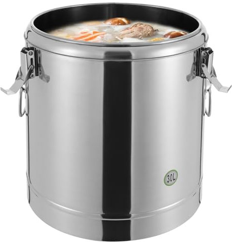 Pentola da zuppa per gastronomia, 30 l, in acciaio inox, isolata con coperchio, grande contenitore per alimenti e zuppe, due manici con protezione anti-scottatura, per mense scolastiche, hotel