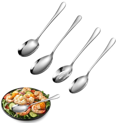 4-Piece Stainless Steel Large Serving Spoons Set – Heavy-Duty, Dishwasher Safe, Serving Spoon for Family & Restaurant Use