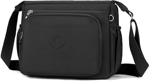 Kommodum - Borsa Tracolla Donna Grande Multitasche in Nylon Impermeabile, Borsa a Spalla Monospalla Regolabile, Crossbody Bag Casual Leggera KM35 (Nero)