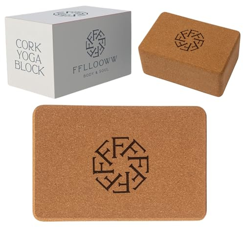 FFLLOOWW Premium Cork Yoga Block – Non-Slip, High-Density Support for Yoga, Pilates, Stretching, Home Workouts & Balance Training