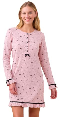 Noidinotte - Camicia donna caldo cotone articolo fiocco - M Rosa
