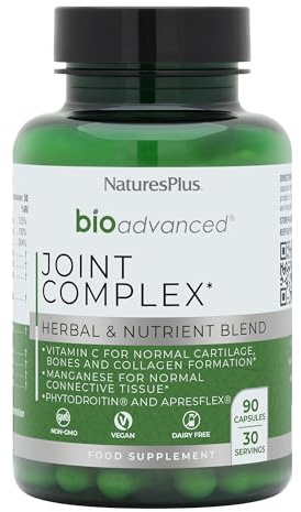 NaturesPlus Bio Advanced Joint Complex - Joints Supplement, Phytodroitin, Vegan Glucosamine, Apres Flex Boswellia, Hyaluronic Acid, MSM, Vitamin C, Manganese - Vegan - 90 Capsules