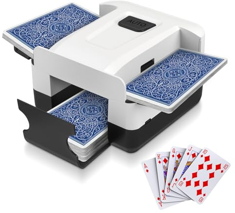 Rechargeable Automatic Card Shuffler for 2 Decks, Fast & Quiet Electric Poker Card Shuffling Machine, Anti-Jamming for Poker, Blackjack, Perfect for Game Nights, Parties, Gifts for Men/Dad