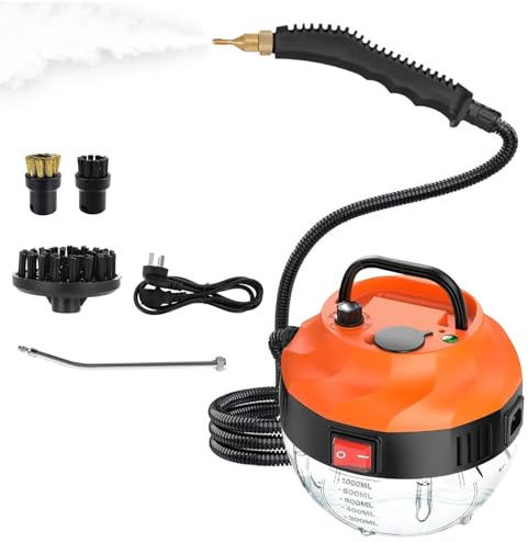 Teodute 3800W Pulitore a Vapore Portatile, 6 Velocità Regolabili, 1L Serbatoio Steam Cleaner, per Cucina Bagno Patio Piastrelle Fughe Pavimenti (Arancione)