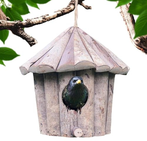 Casas para Pájaros De Exterior - con Techo de Madera y Refugio Decorativo | Decoración de Jardín | para Herrerillo Gorrión Pinzón Periquito Y Aves del Jardín De Invierno Regalos