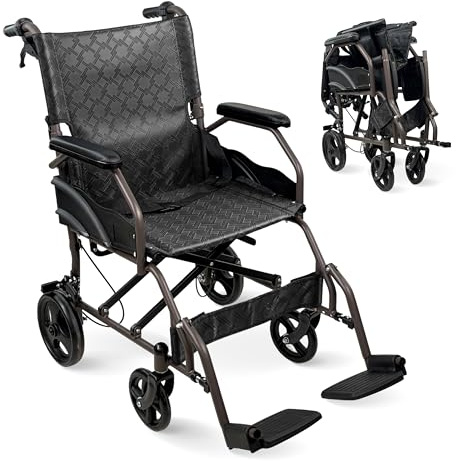 Mobiclinic®, Silla de Ruedas Plegable, de Tránsito, Respaldo y Reposapiés Abatibles, Doble Sistema de Frenado, Reposabrazos Acolchados, Acero, Ligera y Compacta, Kefren