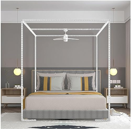 White King Canopy Bed Fe, Robust 4-Post Metal Design med justerbara polacker.Ele Chic Sovrum Dekor, Stöder Gardiner Och Myggnät.Lätt montering för modern hemsle