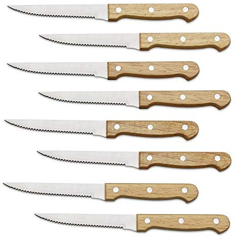 ALLWIN-HOUSEWARE W 8-Piece Steak Knife Set, 420 Stainless Steel Full Tang Steak Knives, Wood Handle