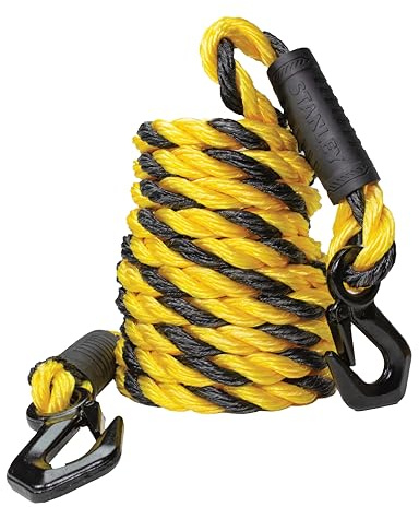 Stanley S1052 Corde de remorquage tressée en polymélange de Poly-mélange avec Triple Crochet Robuste (résistance à la Rupture de 3,3 kg) Noir/Jaune 1,6 cm x 4,6 m