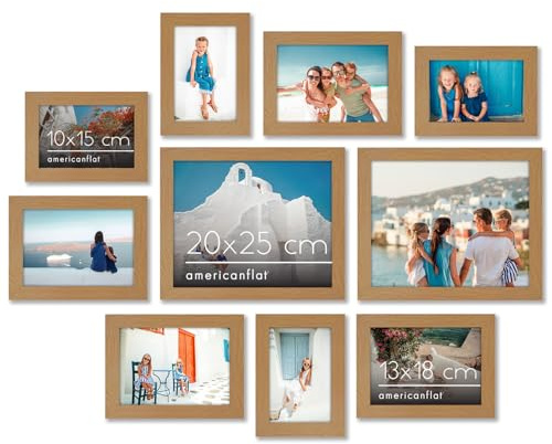 Americanflat Set de 10 Marcos de Fotos Collage - Portafotos Multiple con 2 de 20x25 cm, 4 de 13x18 cm y 4 de 10x15 cm - Marcos de Pared en MDF Roble Oscuro para Hogar, Oficina y Galería