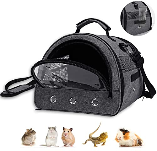 Zhilishu Guinea Pig Carrier, Small Pet Hamster Carrier Bag, Rabbit Bunny Travel Carrier Outdoor Handbag, Breathable Carrier for Small Animals with Water Bottle Holder & Removable Liner (Grey)