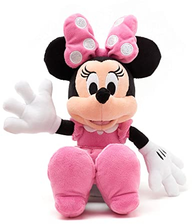 Disney Store Official Minnie Mouse Small Pink Soft Toy, 33cm/12”, Iconic Cuddly Toy Character in Pink Polka Dot Dress and Bow with Embroidered Features, Suitable for All Ages