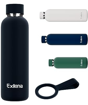 Exllena Edelstahl Trinkflasche 500ml Hält Getränke 24 Stunden kalt/ 12 Stunden warm, Thermosflasche 0.5 litre 100% auslaufsicher ideal für Büro, Schule, Sporthalle...(Schwarz)