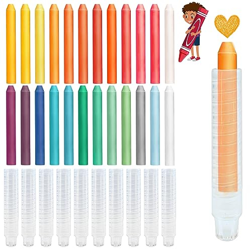 Sinofort Craies Extérieures Sans Poussière, 24 Pièces Craie Pour Tableau Noir Craies Couleur Avec 10 Porte Craie Rétractile, Hydrosoluble non Toxiques Grosse Extérieur