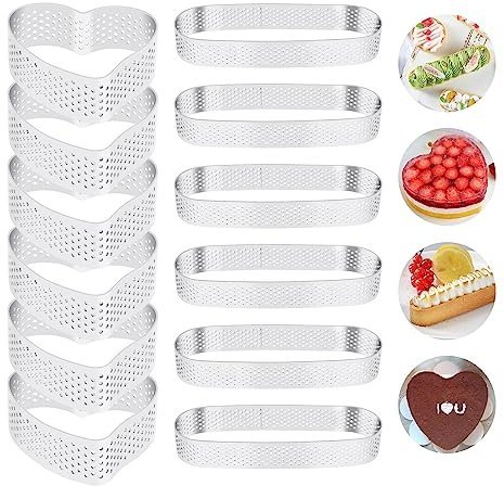 Smallterm Anillo para tartas, 6 moldes ovalados para tartaletas y 6 unidades, forma ovalada, para postre, mousse y tartas (9,4 cm y 6 cm)