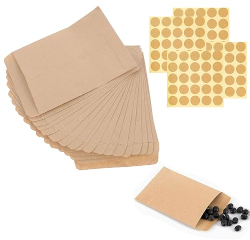 Fröpåsar, 100 st. papperspåsar liten brun, 9 x 13 cm utsädesförvaring, mini kraftpapperspåsar för fyllning förpackningspåsar kuvert presentpåsar godis adventskalender
