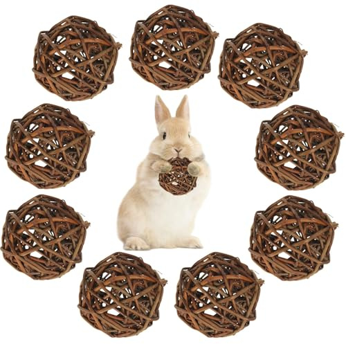 ZYEKIU 9 Stück Kaubälle, Kaninchen Spielzeug Natürlich, Kauen Kleintierspielzeug, Kaninchen Zubehör Interessant, für Kaninchen, Meerschweinchen, Chinchillas, Hamster, Mäuse, Papageien (6cm)