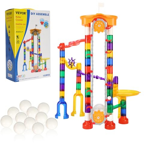 VEVOR Kugelbahn-Set 153-teilig mit motorisiertem Aufzug, mit 30 Plastikmurmeln, Murmel-Labyrinth, Baustein-Denkspiel, pädagogisches Lernrennbahn-Mint-Spielzeug, für Kinder ab 3 Jahren
