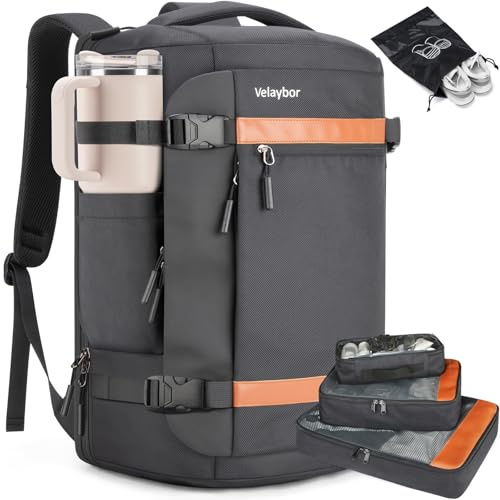 Velaybor 42L Travel Backpack with 4 Packing Cubes, TSA Friendly Flight Approved Carry-On Bag, Water-Resistant Weekender Business Backpack for Men Women, Fits 17.3 Laptop