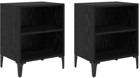 vidaXL Armarios de Noche 2 Pcs en Roble Negro 40X30X50 cm para Almacenamiento en Dormitorio Mesa de Noche Mesa Pequeña Mesas Compactas Modernas Mesas de Noche Dobles Set de Piezas de Madera