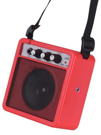 Dilwe Justerbart Ljud 5W Mini Gitarrförstärkare Högtalare med överdrivfunktion för blå Resemusiker (Röd)